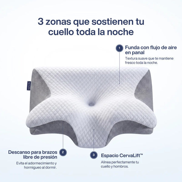 Las tres zonas de la almohada: funda transpirable, descanso para brazos y hueco central
