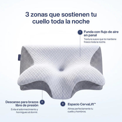 Las tres zonas de la almohada: funda transpirable, descanso para brazos y hueco central